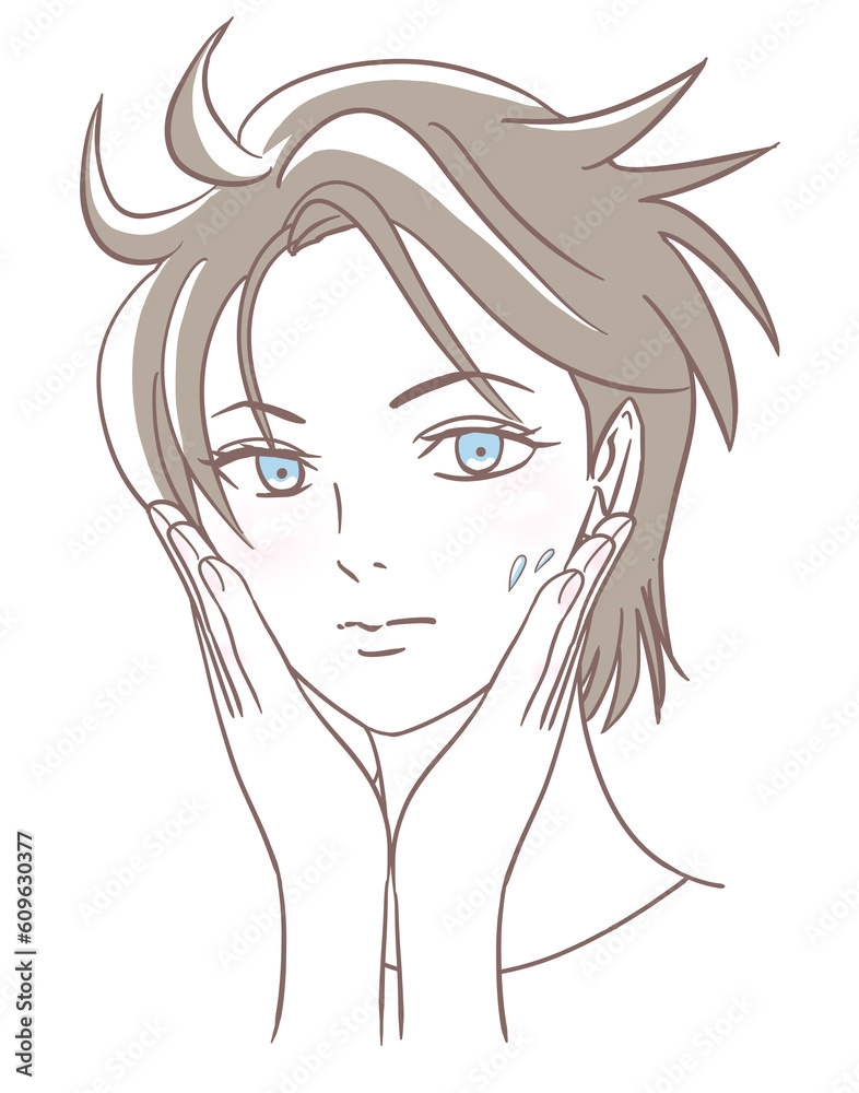 両手で顔に化粧水を塗る美しい女性