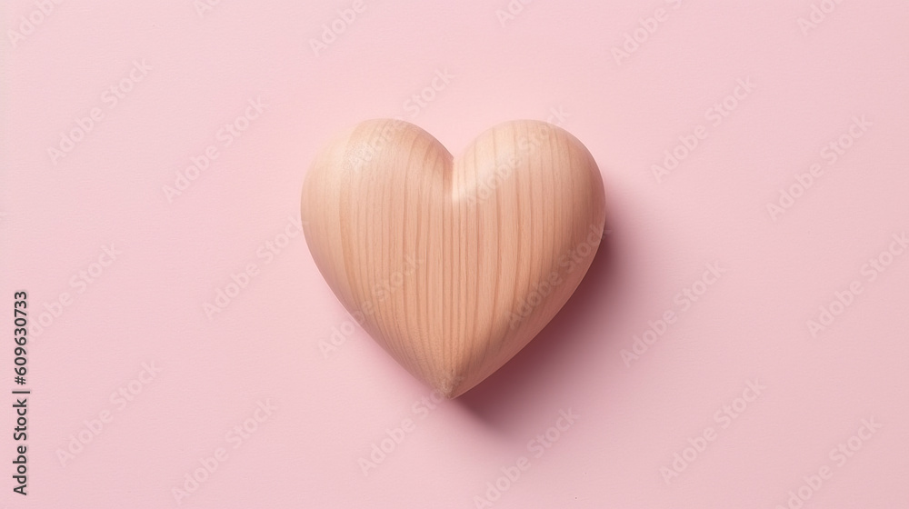 Wooden heart isolated on pink background