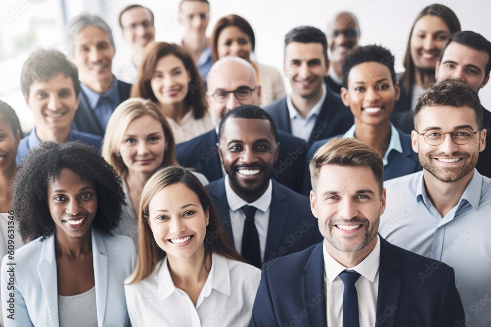 business team businesswoman businessman meeting office teamwork happy portrait together education cheerful colleague group, created using generative ai technology business team businesswoman businessman meeting office teamwork happy portrait together education cheerful colleague group, created using generative ai technology