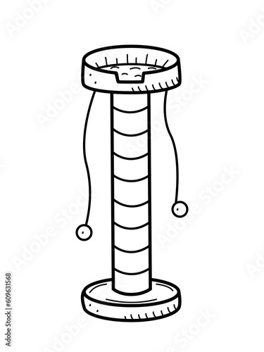 A scratching post with a cot for cats. Vector doodle illustration of a pet house. Single isolate on white.