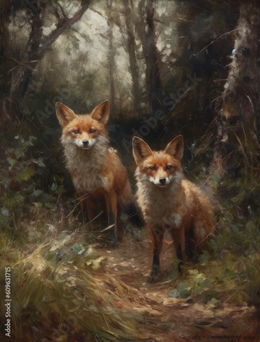 red foxes in the forest