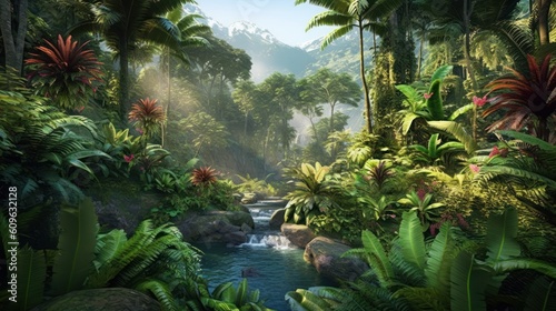 tropical waterfall in tropical jungle