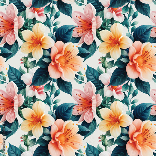 Floral shape watercolor seamless pattern.