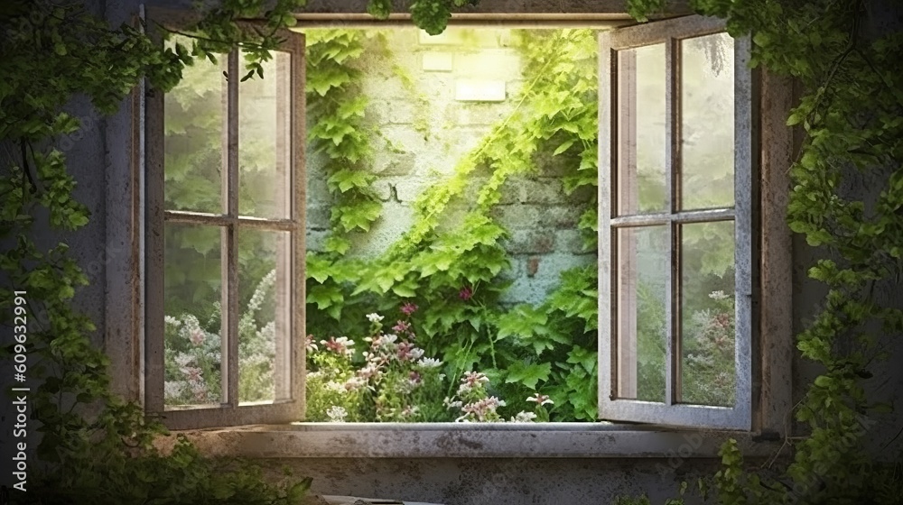 Beautiful Travel natural landscape. View window in realistic style on natural background.