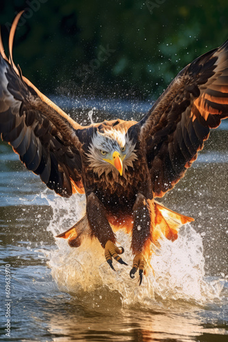 Wilder Adler versucht Beute über Wasser zu fangen, explosive Tierwelt