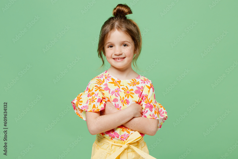 Little cute kid girl 67 years old wear casual clothes have fun hold