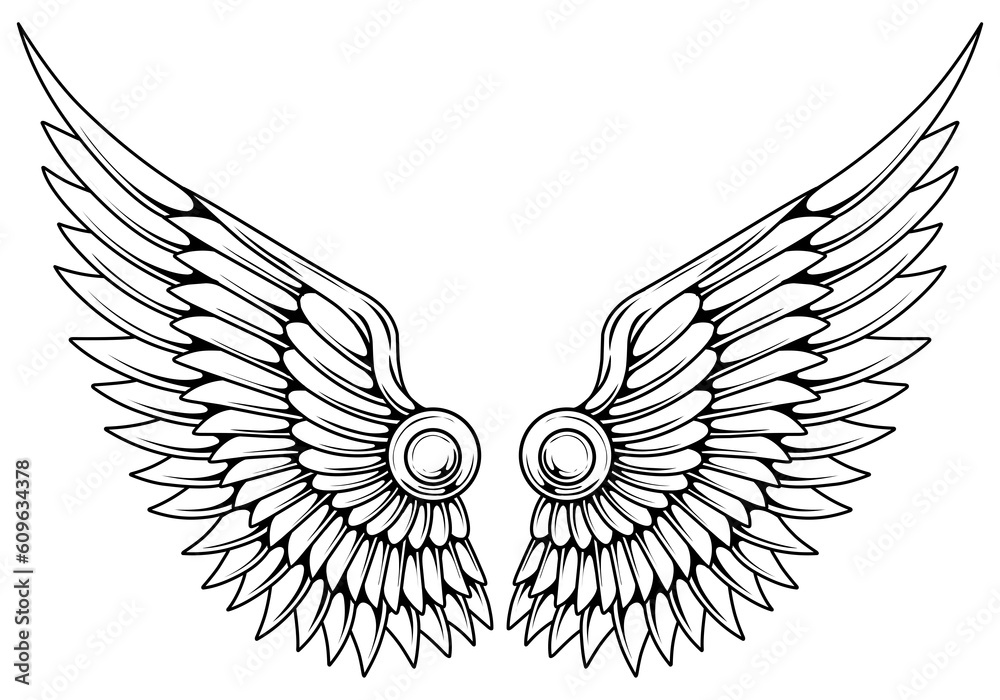 Fototapeta premium Vector angel wings tattoo design