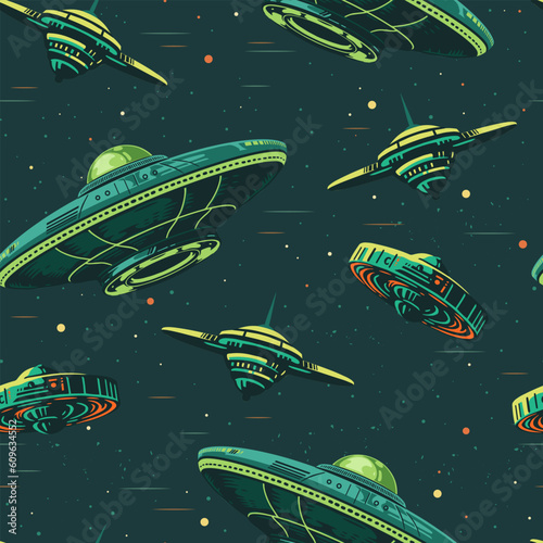 UFO ships colorful pattern seamless