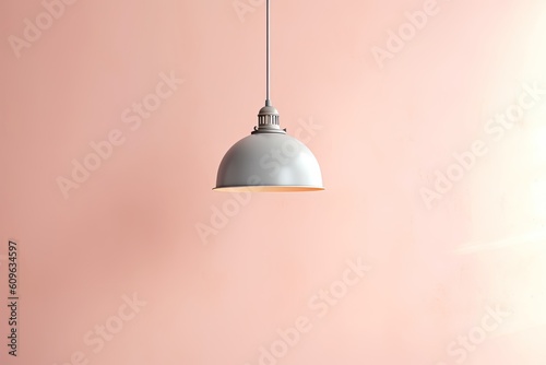 0459. Pendant light in front of light pastel wall. Generative AI