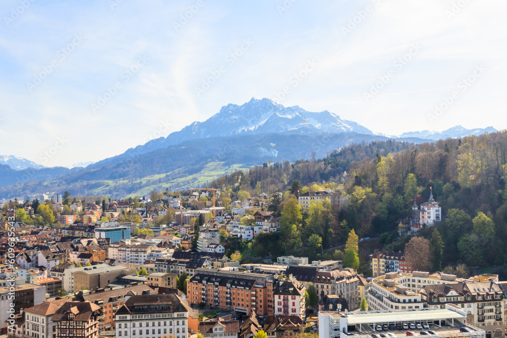 View of the old town of Lucerne (Luzern) city in Switzerland. View from above