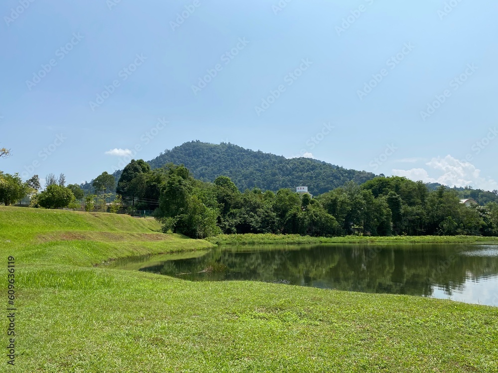 taman tasik millenium in Malaysia. Natural hills garden lake togther