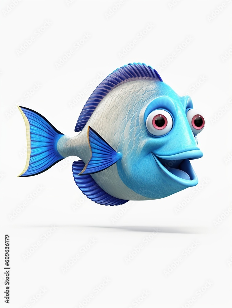 Fototapeta premium Blue fish character. Generative Ai
