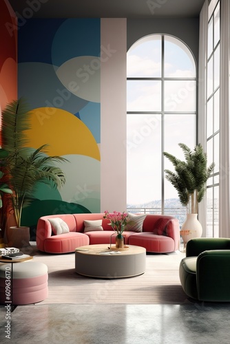 Tropical Modern Living Room. Geneative AI