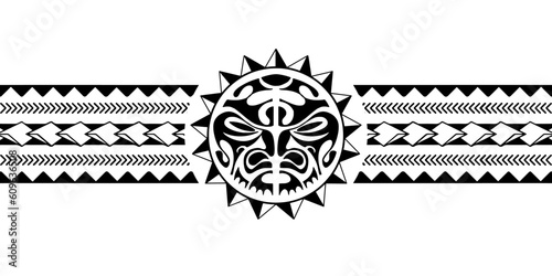 Polynesian border tattoo design.  Pattern aboriginal samoan. Black and white texture, isolated vector.