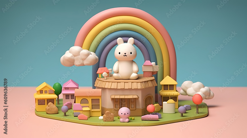 Obraz premium 3d illustration cute creatures rabbit