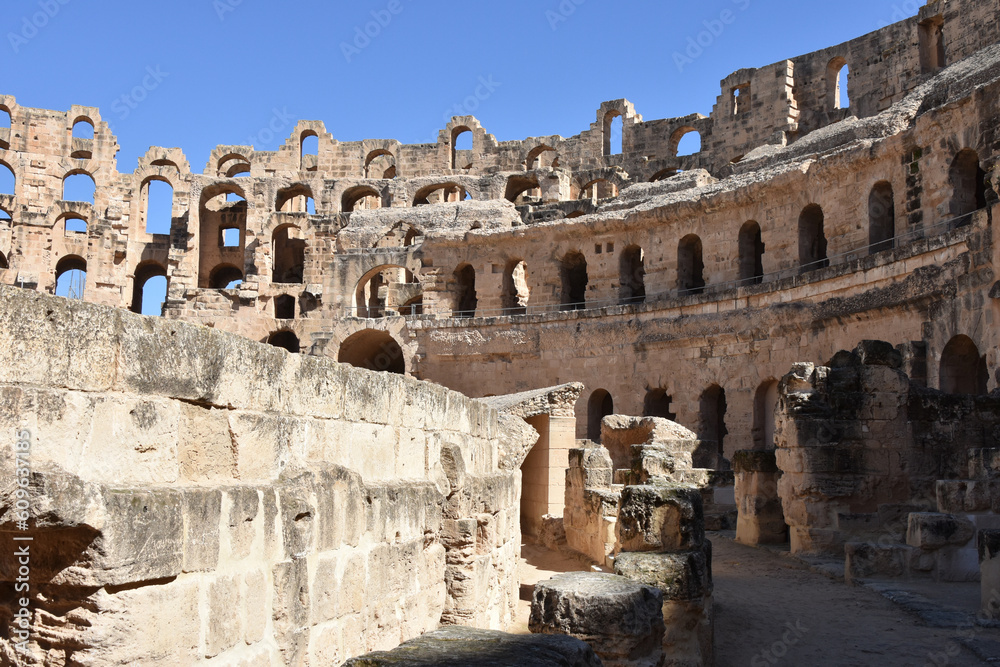 Several Levels of Arched Doorways in El Jem Roman Amphitheater, Tunisia