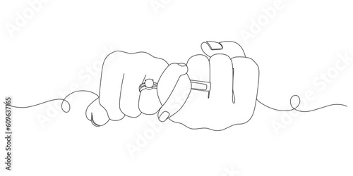 Line art vector illustration of a pair of hands with wedding rings