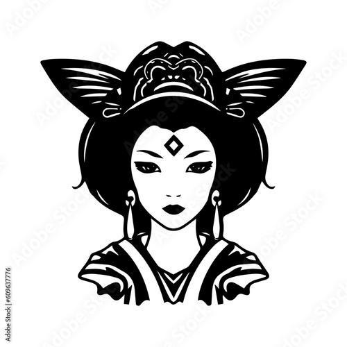 A fusion of traditional and modern aesthetics, this hand drawn logo design portrays the alluring charm of a Japanese geisha girl. Generative AI