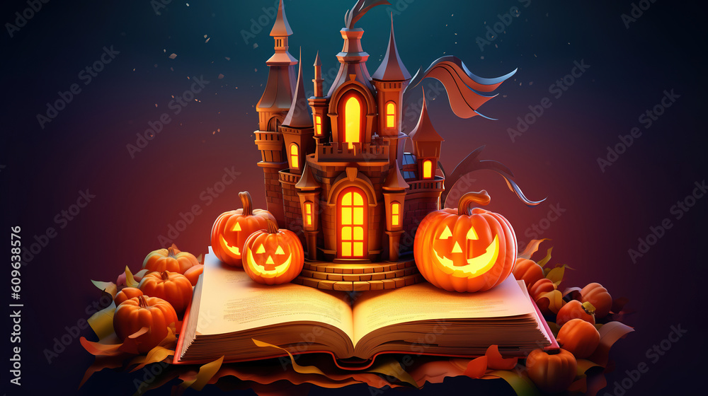3d illustration of an open book with halloween 3d illustration of an open book with halloween