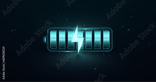 Full battery status. Green Energy. Battery energy charge. Vector illustration