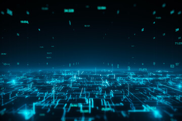 Scientific technology data of binary code transmission and network of connectivity concept with digital glowing binary code matrix background. 3D rendering