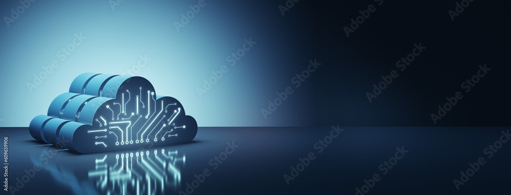 Cloud technology, data exchange and storage concept with digital cloud ...