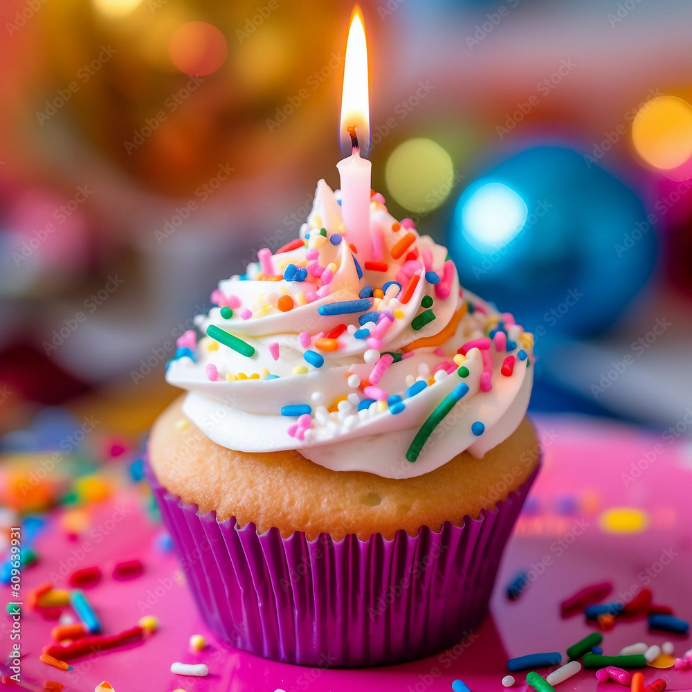 cupcake with candles made with generative AI cupcake with candles made with generative AI