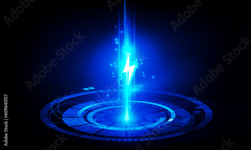 Abstract technology Hitech communication concept of electronic in digital, polygon charged batteries, bolt lighting, power protection, vector design.