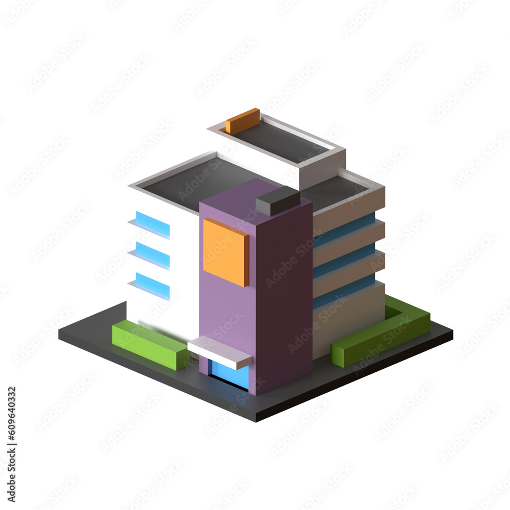 MODERN SIMPLE ISOMETRIC BUILDING 3D RENDER MODERN SIMPLE ISOMETRIC BUILDING 3D RENDER