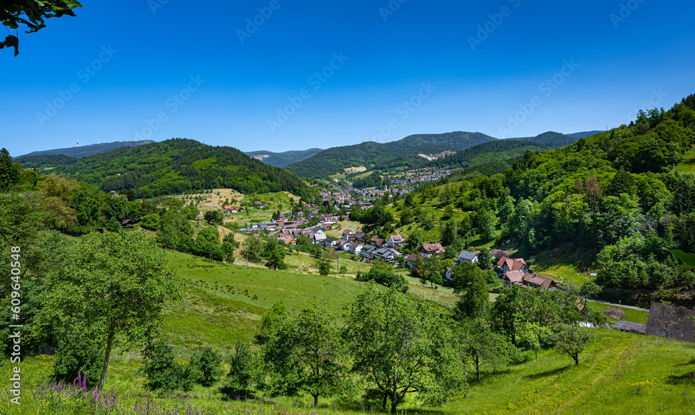 View of Ottenhoefen in the acher valley. Black Forest, Baden-Wuerttemberg, Germany, Europe