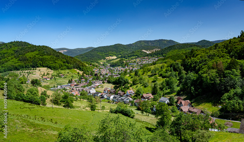 View of Ottenhoefen in the acher valley. Black Forest, Baden-Wuerttemberg, Germany, Europe