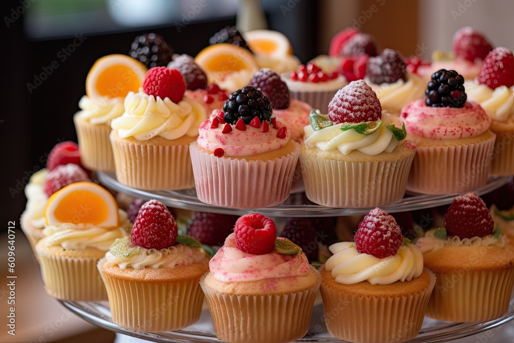 Colourful Cupcakes with Garnis and Fresh Fruit