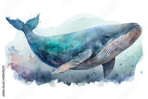 Watercolor vector whale isolated on a white background