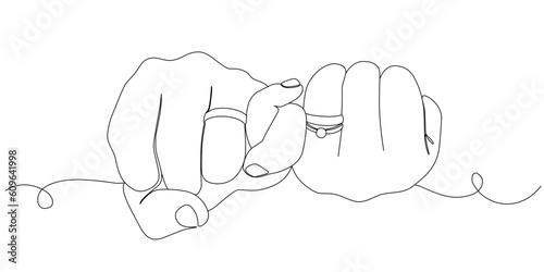 Line art vector illustration of a pair of hands with wedding rings
