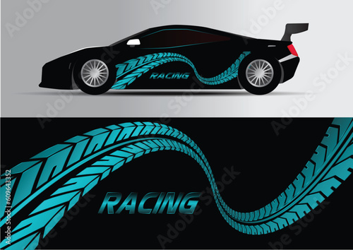 Sport car decal stripes. Car tuning stickers, speed racing stripes. Red markings for transport. Isolated on black background P100