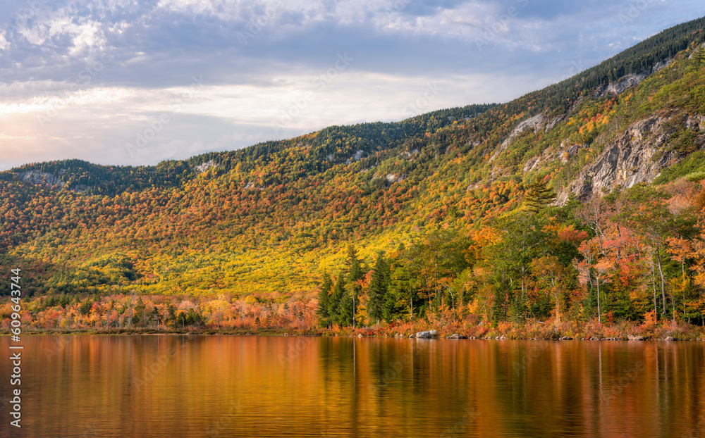 Autumn color reflection at the Basin Brook Reservoir in the White Mountains of New Hampshire Autumn color reflection at the Basin Brook Reservoir in the White Mountains of New Hampshire