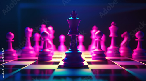 Colorful Chess Pieces on a Chess Board, Multi-color Chess Pieces, Rainbow Chess Pieces photo