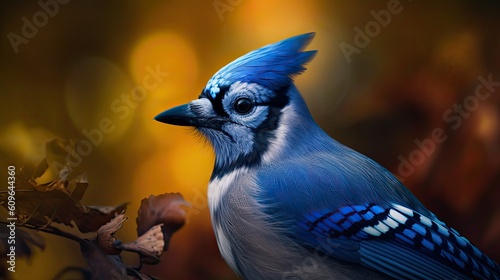 Closeup portrait of a Blue Jay bird.