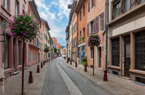 Streets of the medieval town of Thann  Alsace  France