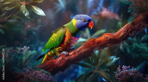 Beautiful Rainbow Lorikeet sitting on the tree branch