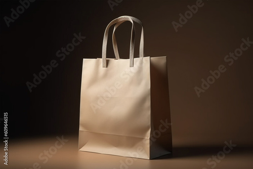 Blank beige shopping bag on white isolated background.Copy and text space.Created with generative ai