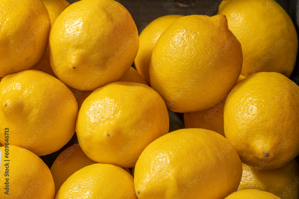 lemons on the market fresh lemon on table