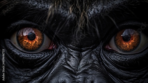 close up of portrait of a black gorilla eyes