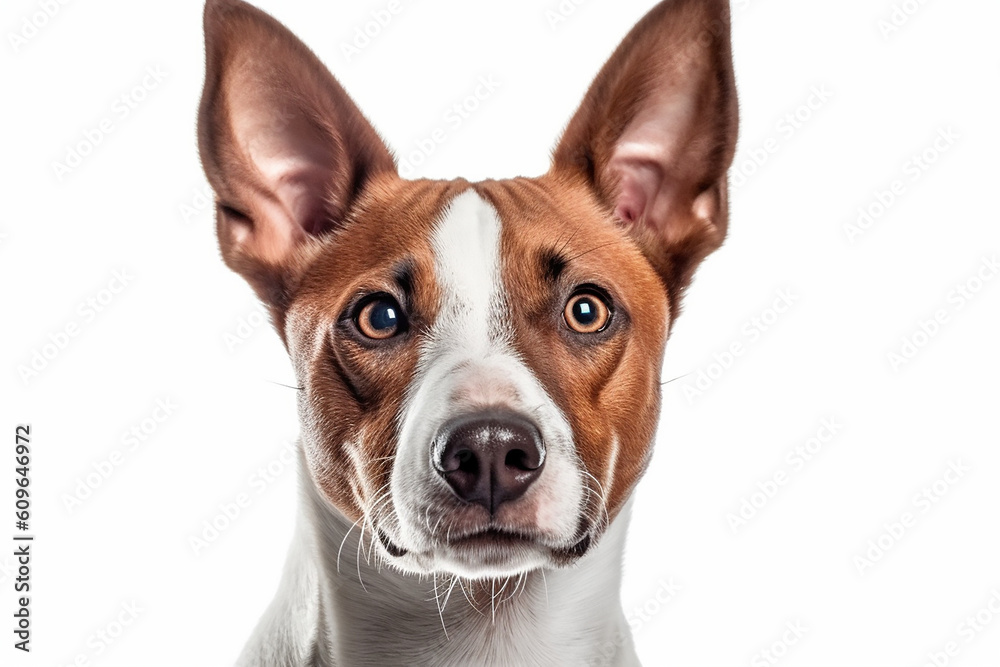 portrait of a Basenji Dog with white background