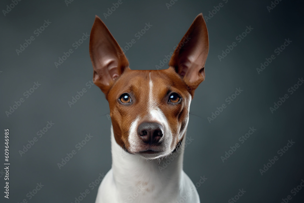 portrait of a Basenji Dog with grey background portrait of a Basenji Dog with grey background