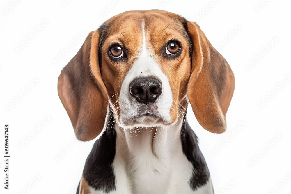 portrait of a Beagle Dog with white background