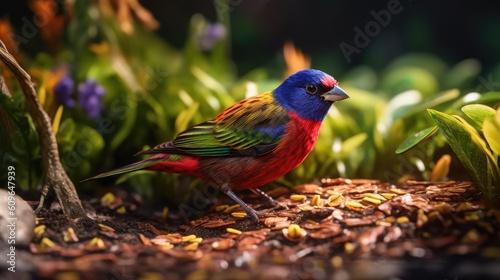 Close up portrait of a colorful Painted Bunting in nature photo