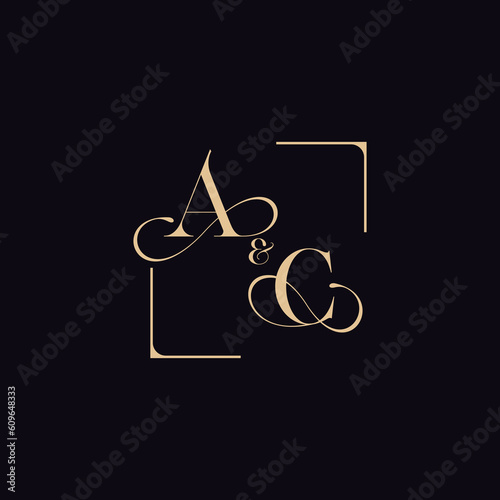 AC square sensual line concept in wedding initial gold color logo design