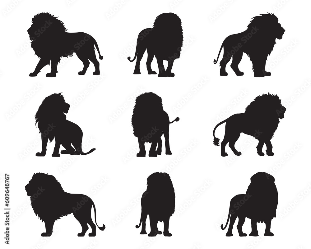 Silhouette lion collection - vector illustration