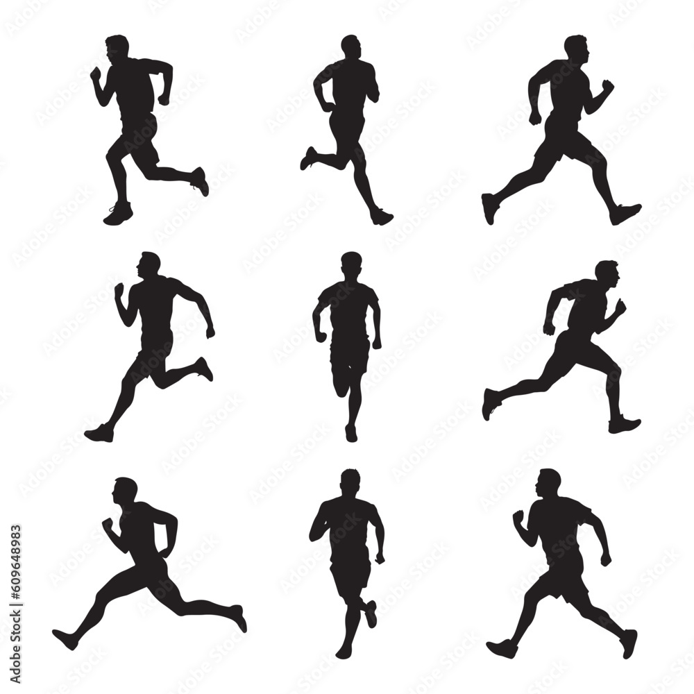 Running men, vector set of isolated silhouettes Running men, vector set of isolated silhouettes